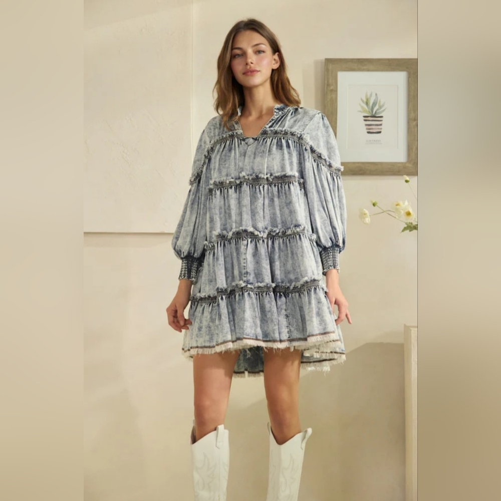 #1293 Oli & Hali WASHED TIERED TENCEL SHORT DRESS - Picture 2 of 10